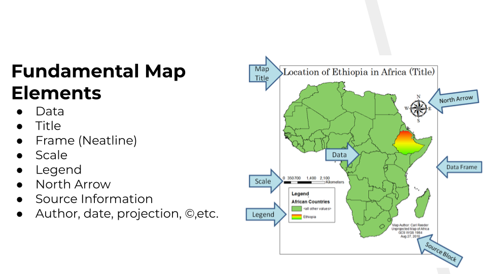 Map with standard elements labeled