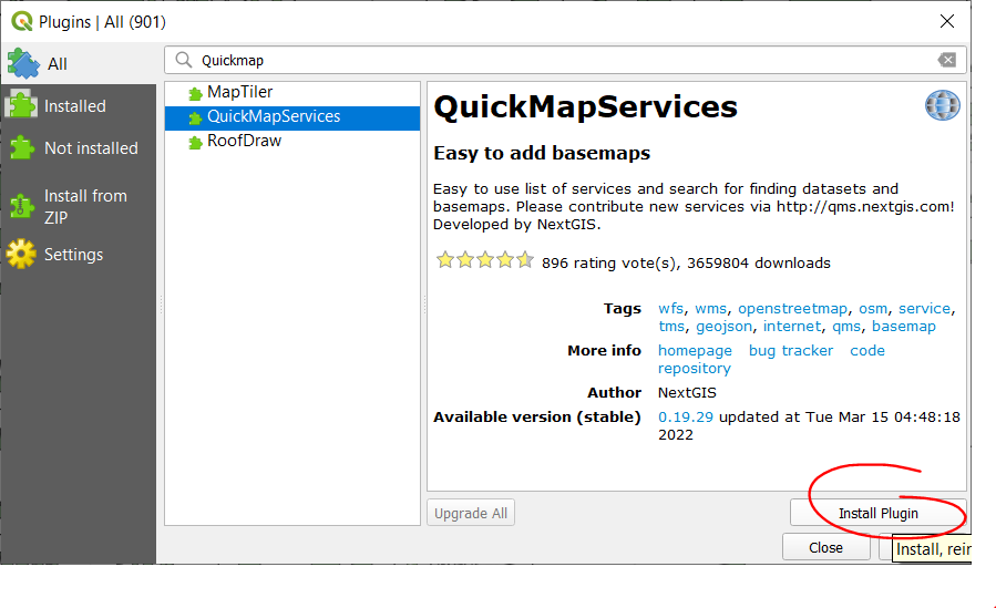 QGIS Plugin window