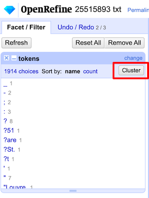 Cluster button in a facet